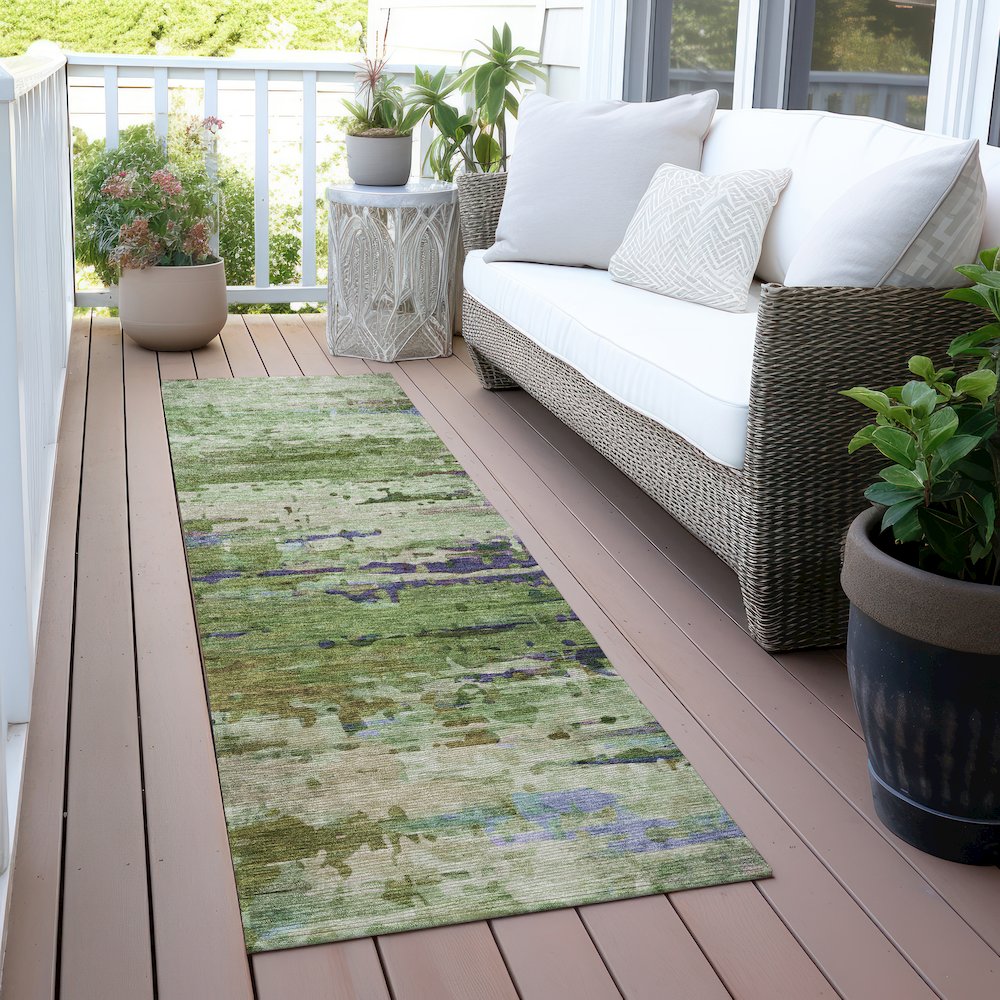 Machine Washable Indoor/Outdoor Chantille ACN2035 Green 2'3" x 7'6" Runner Rug. Picture 6