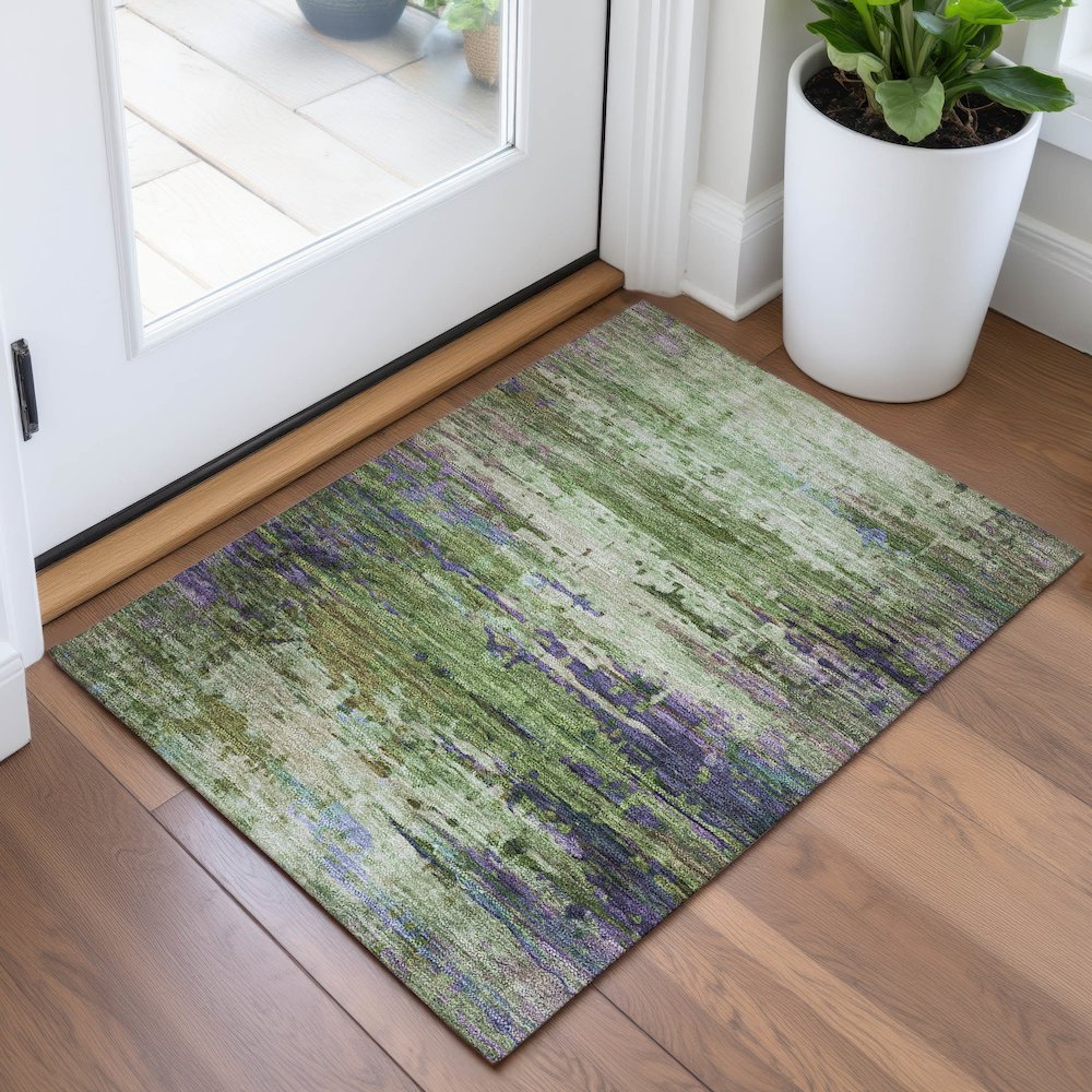 Machine Washable Indoor/Outdoor Chantille ACN2035 Green 1'8" x 2'6" Rug. Picture 5