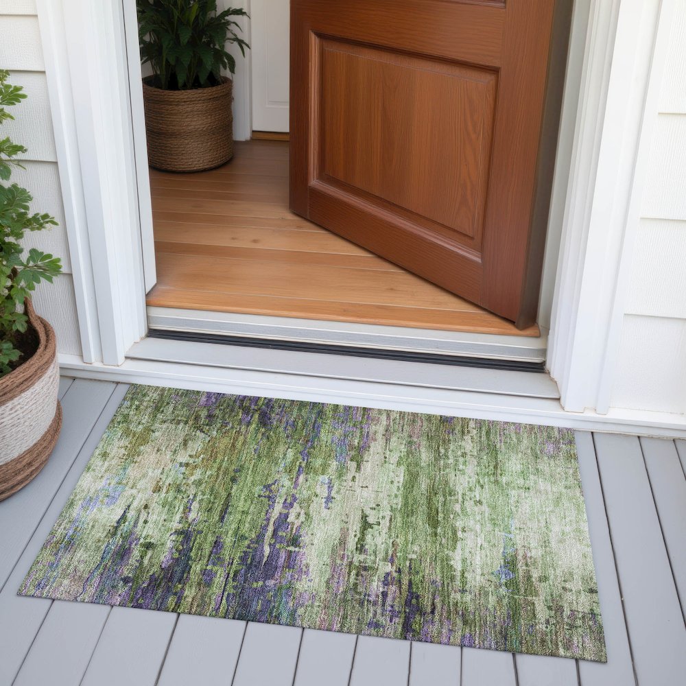 Machine Washable Indoor/Outdoor Chantille ACN2035 Green 1'8" x 2'6" Rug. Picture 6