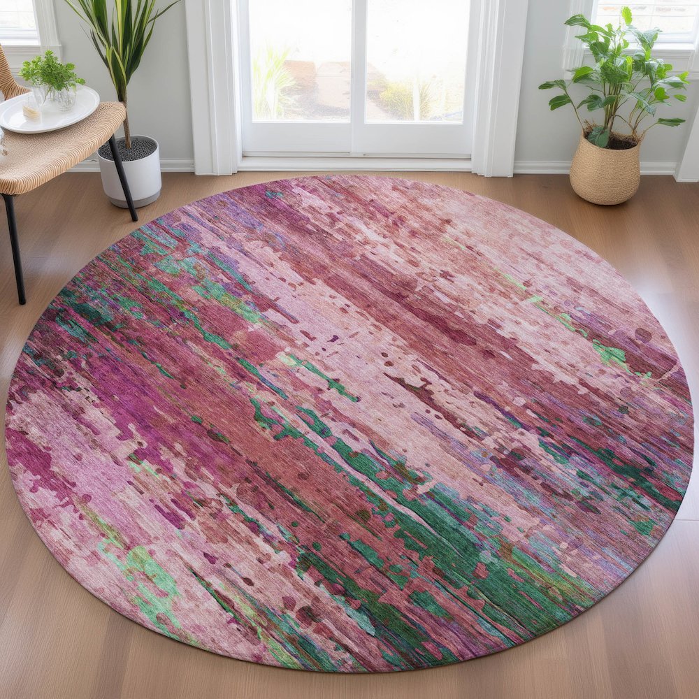 Machine Washable Indoor/Outdoor Chantille ACN2035 Pink 8' x 8' Round Rug. Picture 5