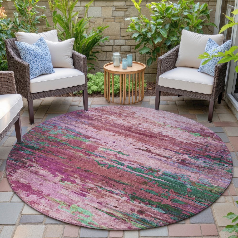 Machine Washable Indoor/Outdoor Chantille ACN2035 Pink 8' x 8' Round Rug. Picture 6