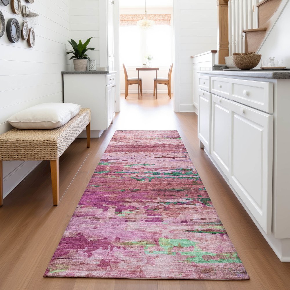 Machine Washable Indoor/Outdoor Chantille ACN2035 Pink 2'3" x 7'6" Runner Rug. Picture 5