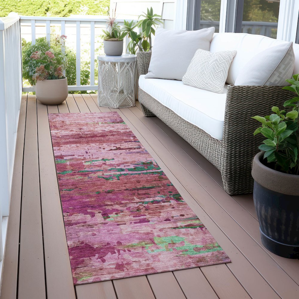Machine Washable Indoor/Outdoor Chantille ACN2035 Pink 2'3" x 7'6" Runner Rug. Picture 6