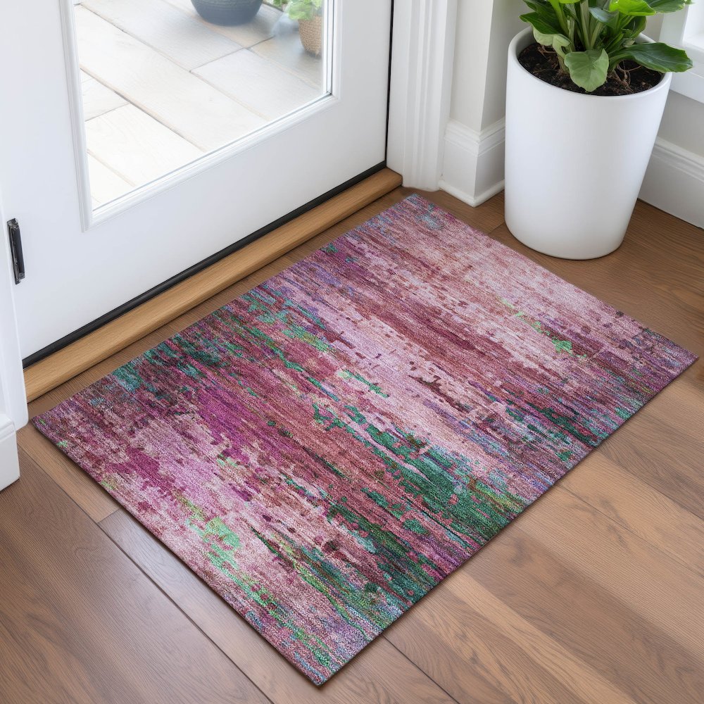 Machine Washable Indoor/Outdoor Chantille ACN2035 Pink 1'8" x 2'6" Rug. Picture 5