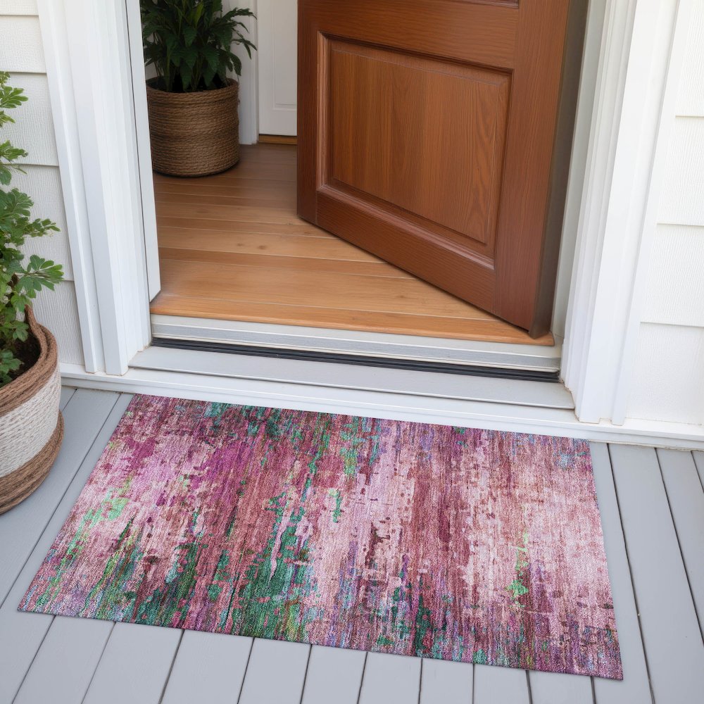 Machine Washable Indoor/Outdoor Chantille ACN2035 Pink 1'8" x 2'6" Rug. Picture 6