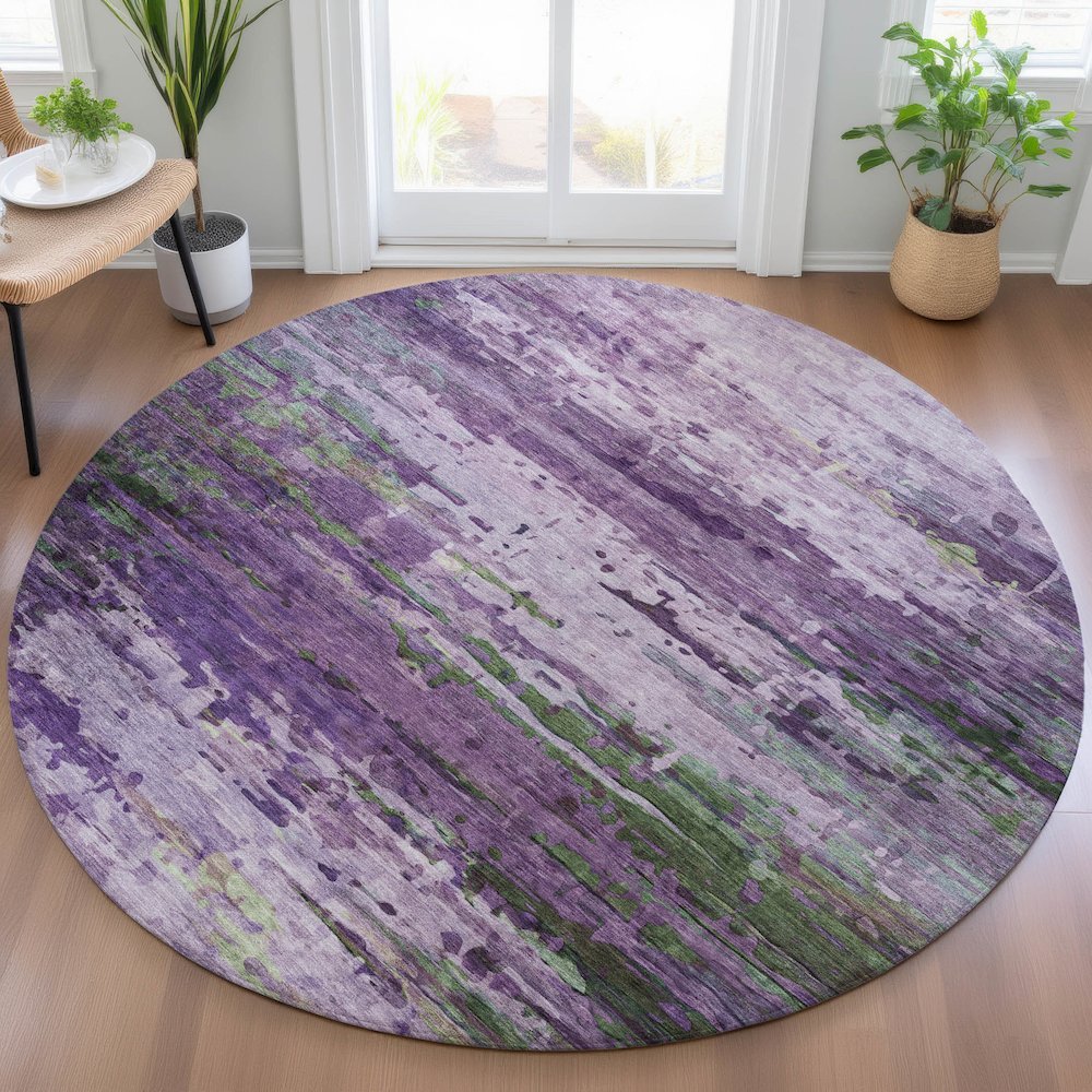 Machine Washable Indoor/Outdoor Chantille ACN2035 Purple 8' x 8' Round Rug. Picture 5