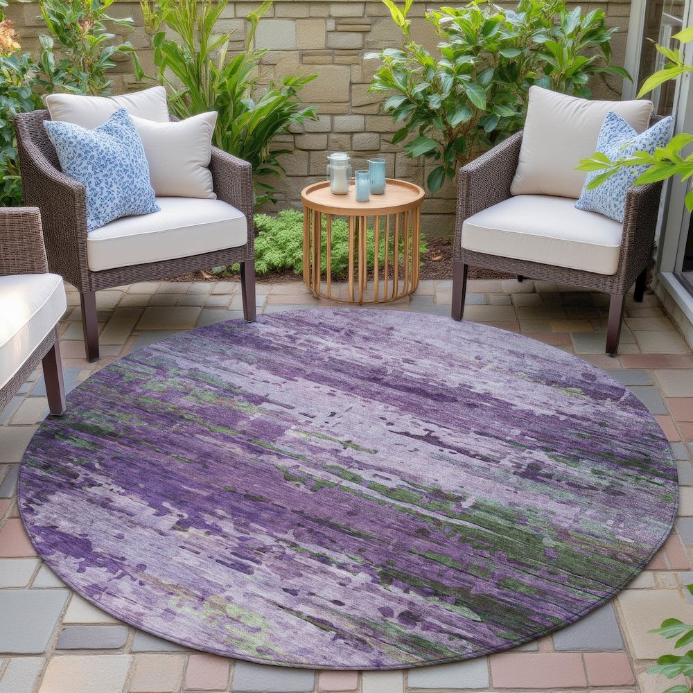 Machine Washable Indoor/Outdoor Chantille ACN2035 Purple 8' x 8' Round Rug. Picture 6
