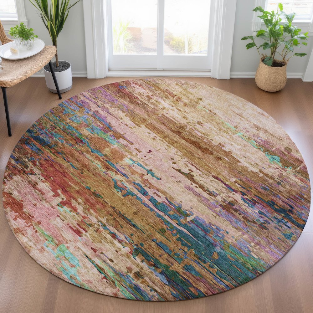 Machine Washable Indoor/Outdoor Chantille ACN2035 Sage 8' x 8' Round Rug. Picture 5