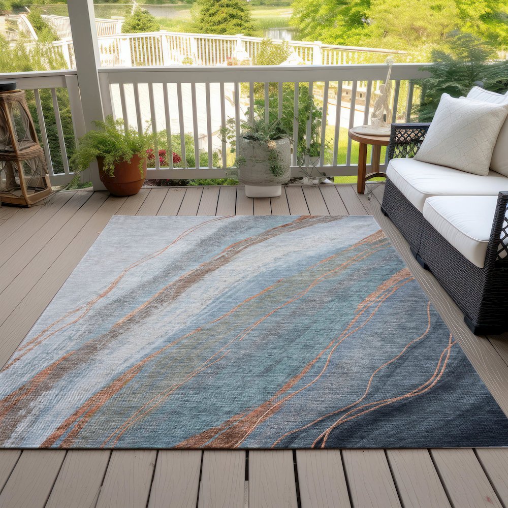 Machine Washable Indoor/Outdoor Chantille ACN2036 Blue 2'6" x 3'10" Rug. Picture 8