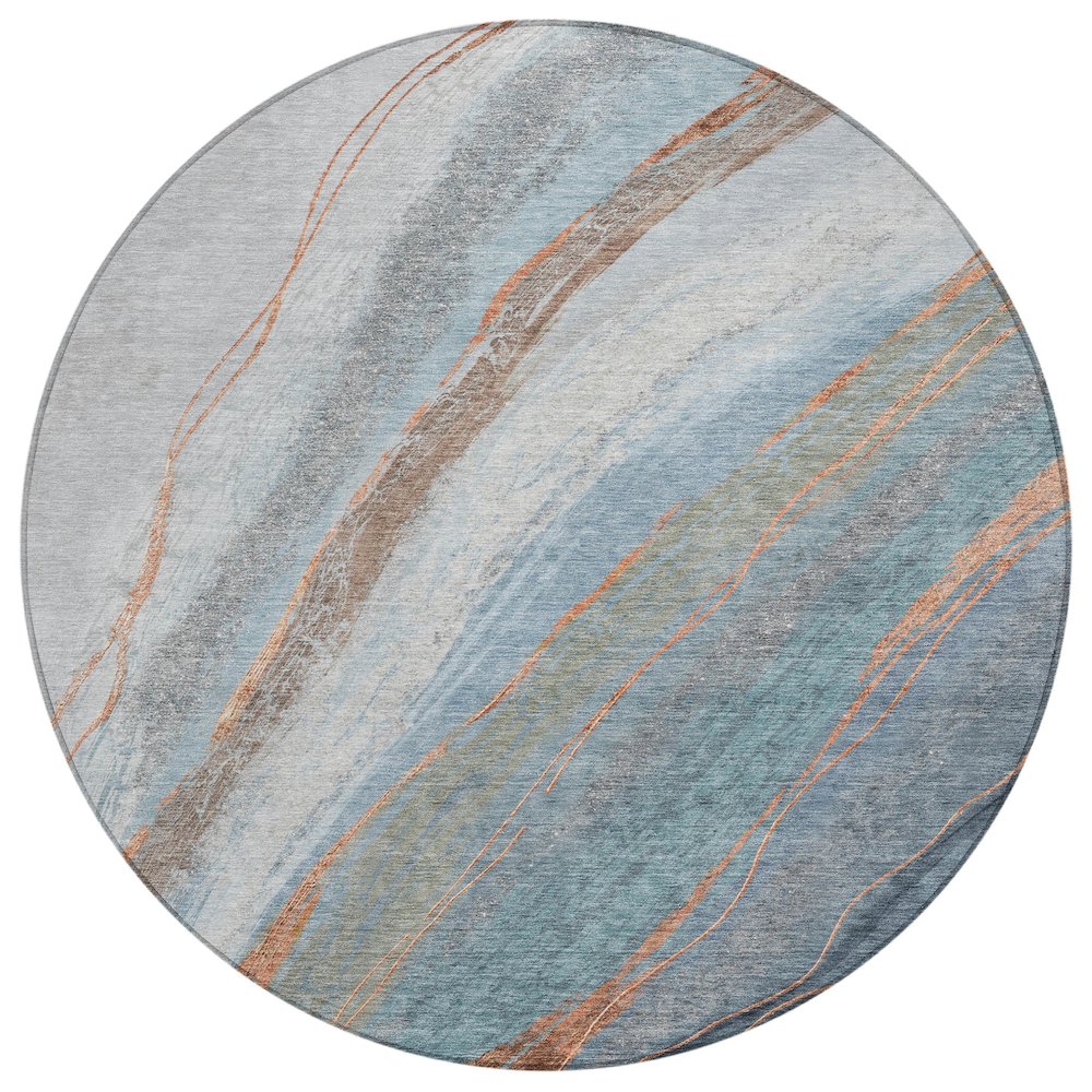 Machine Washable Indoor/Outdoor Chantille ACN2036 Blue 8' x 8' Round Rug. Picture 1
