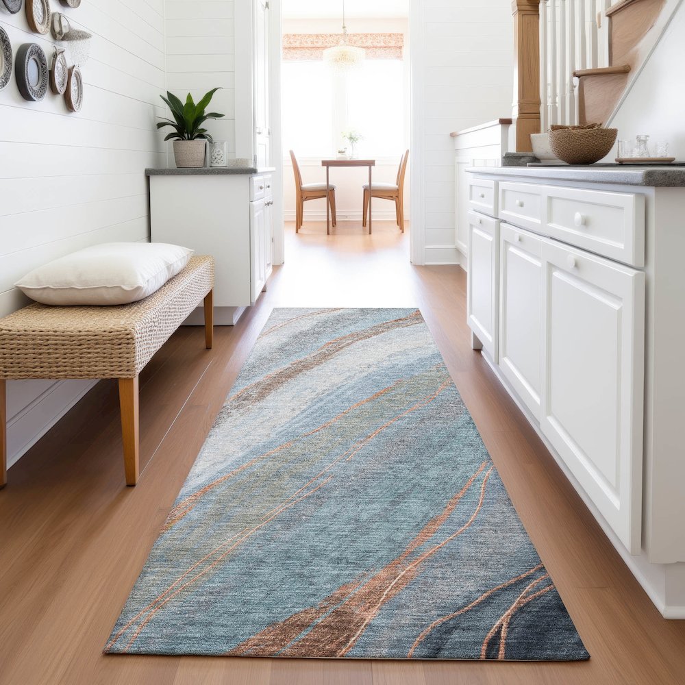 Machine Washable Indoor/Outdoor Chantille ACN2036 Blue 2'3" x 7'6" Runner Rug. Picture 5