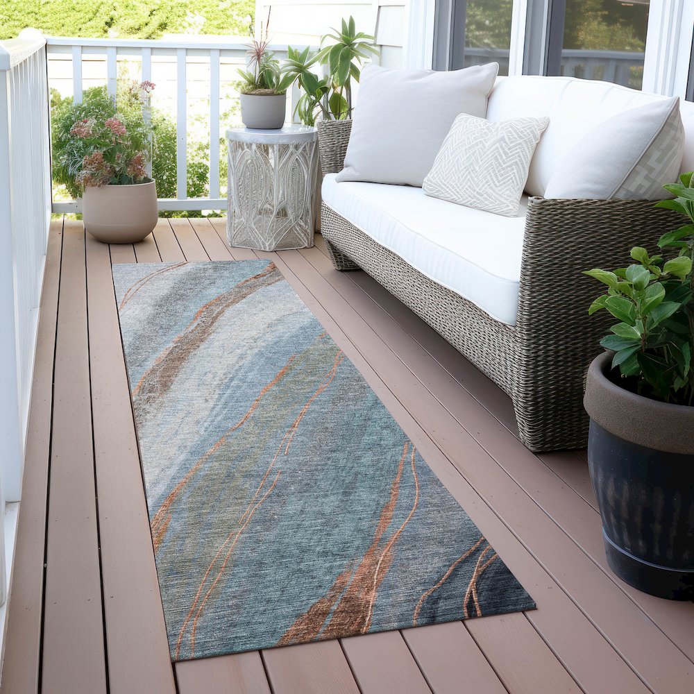 Machine Washable Indoor/Outdoor Chantille ACN2036 Blue 2'3" x 7'6" Runner Rug. Picture 6