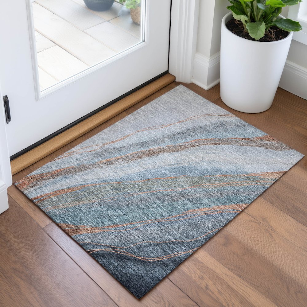 Machine Washable Indoor/Outdoor Chantille ACN2036 Blue 1'8" x 2'6" Rug. Picture 5