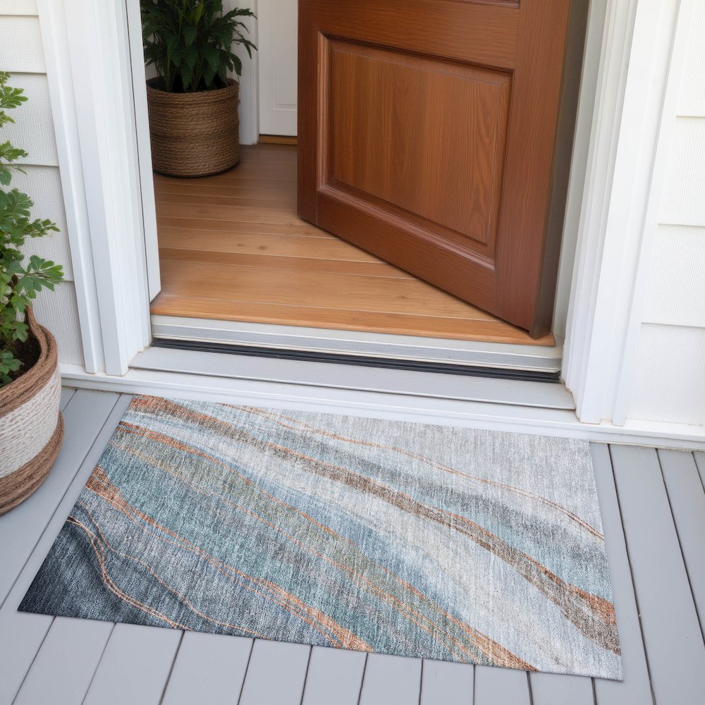 Machine Washable Indoor/Outdoor Chantille ACN2036 Blue 1'8" x 2'6" Rug. Picture 6