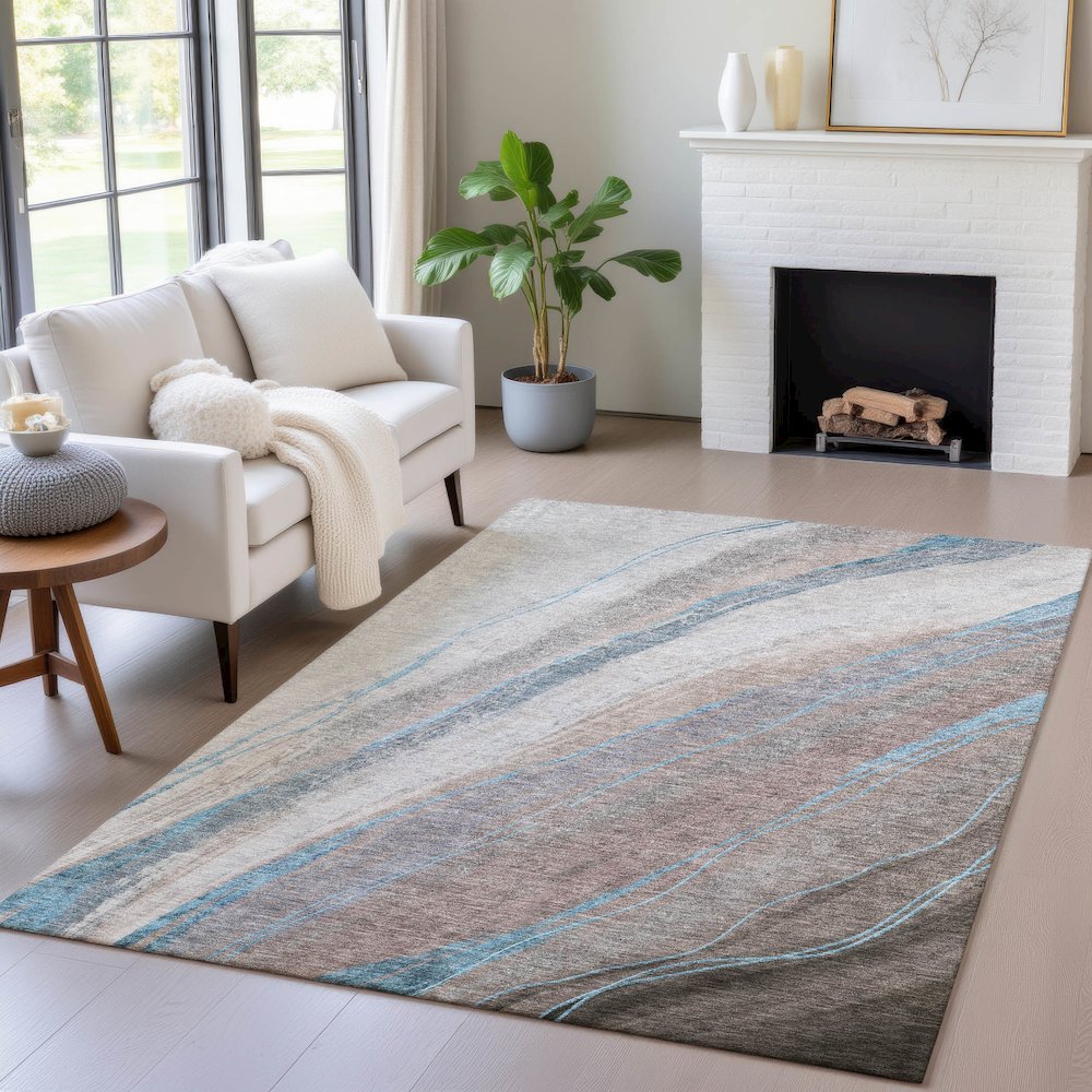 Machine Washable Indoor/Outdoor Chantille ACN2036 Brown 2'6" x 3'10" Rug. Picture 5