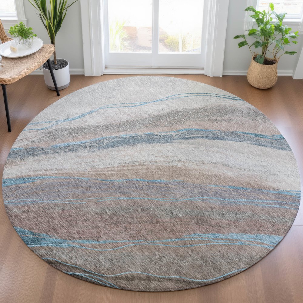 Machine Washable Indoor/Outdoor Chantille ACN2036 Brown 8' x 8' Round Rug. Picture 5