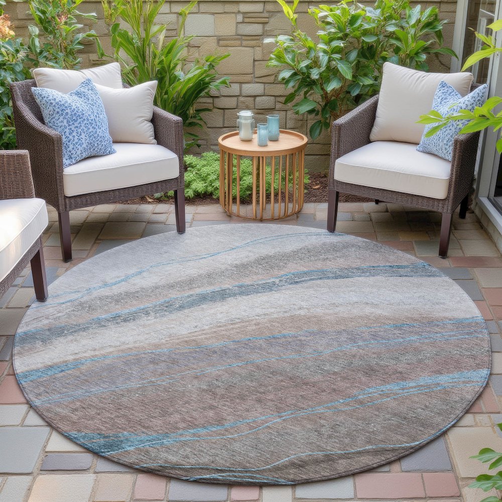 Machine Washable Indoor/Outdoor Chantille ACN2036 Brown 8' x 8' Round Rug. Picture 6