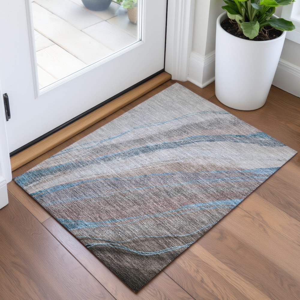 Machine Washable Indoor/Outdoor Chantille ACN2036 Brown 1'8" x 2'6" Rug. Picture 5