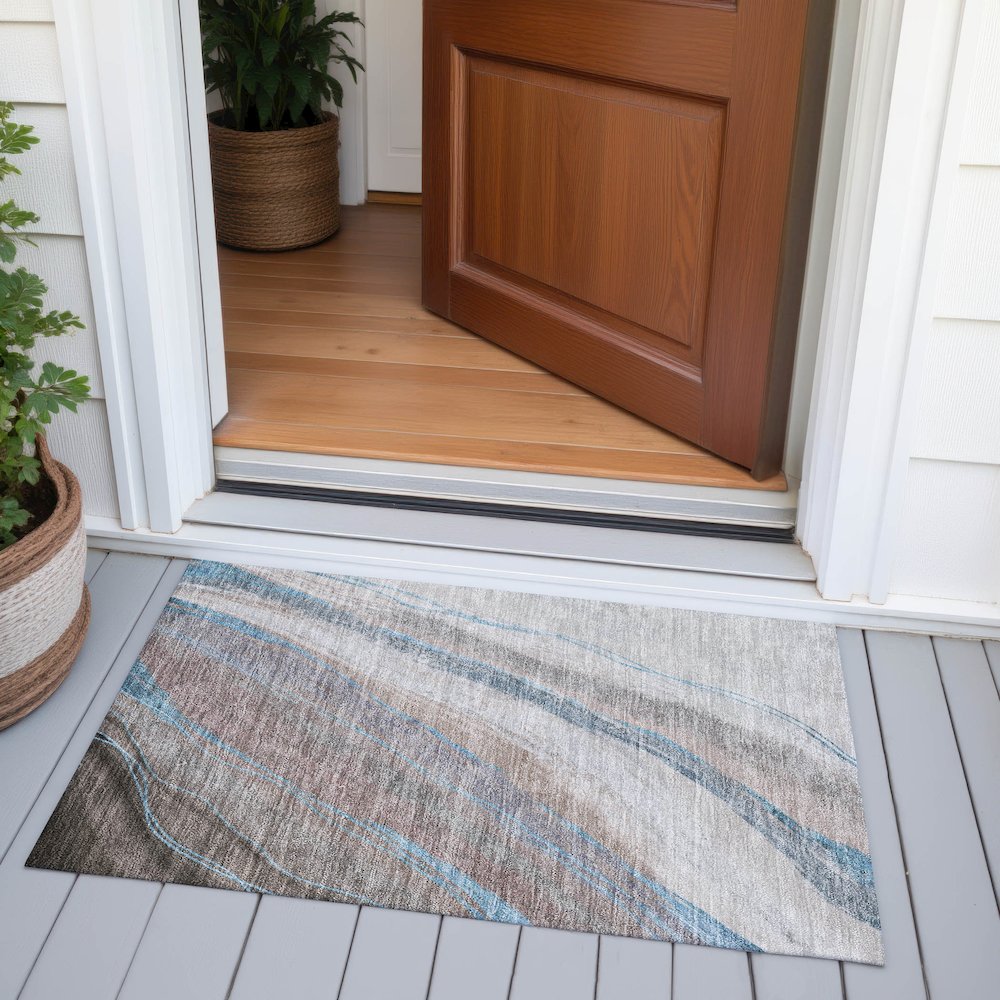 Machine Washable Indoor/Outdoor Chantille ACN2036 Brown 1'8" x 2'6" Rug. Picture 6
