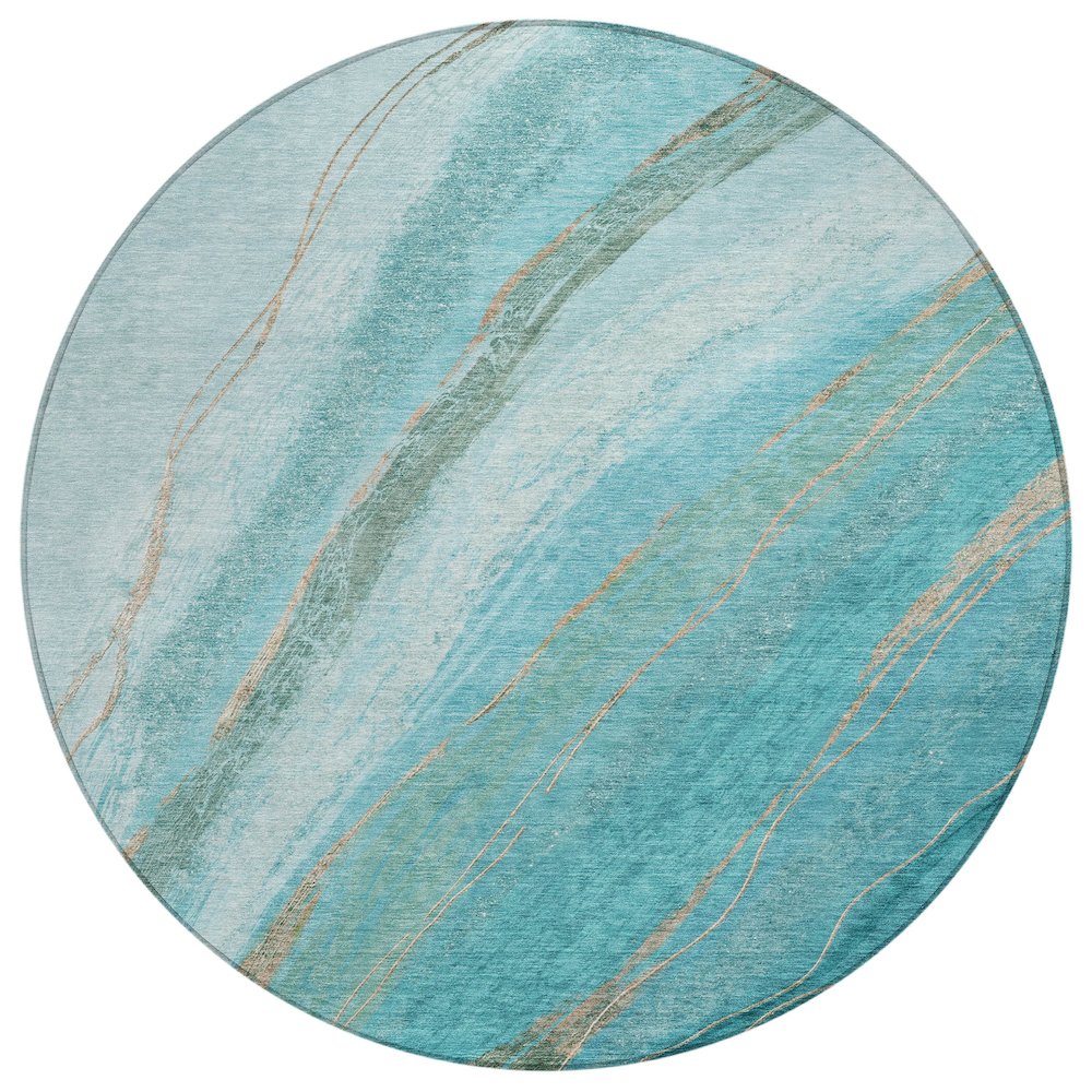 Machine Washable Indoor/Outdoor Chantille ACN2036 Turquoise 8' x 8' Round Rug. Picture 1