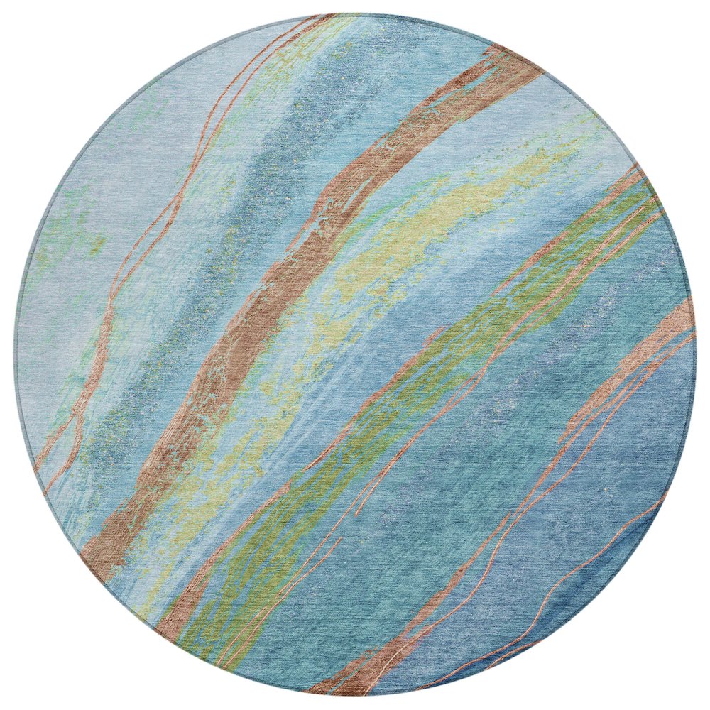 Machine Washable Indoor/Outdoor Chantille ACN2037 Blue 8' x 8' Round Rug. Picture 1