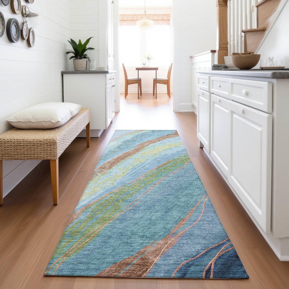 Machine Washable Indoor/Outdoor Chantille ACN2037 Blue 2'3" x 7'6" Runner Rug. Picture 5