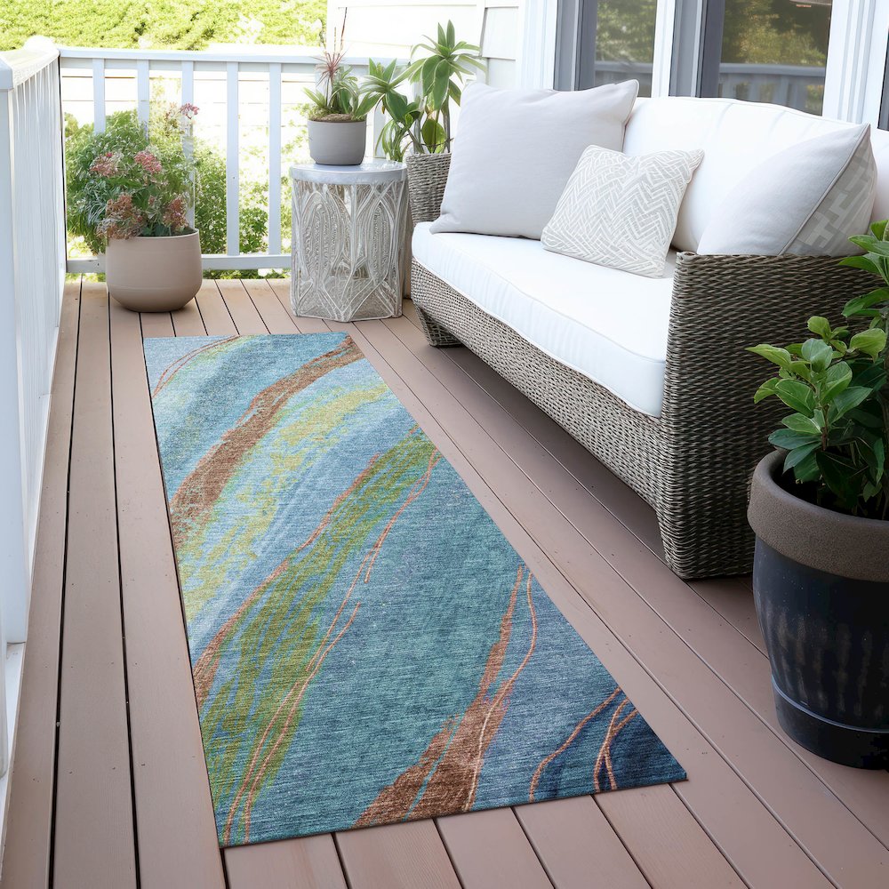 Machine Washable Indoor/Outdoor Chantille ACN2037 Blue 2'3" x 7'6" Runner Rug. Picture 6