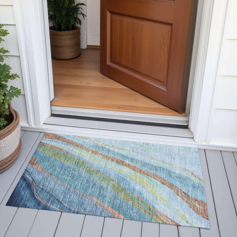 Machine Washable Indoor/Outdoor Chantille ACN2037 Blue 1'8" x 2'6" Rug. Picture 6