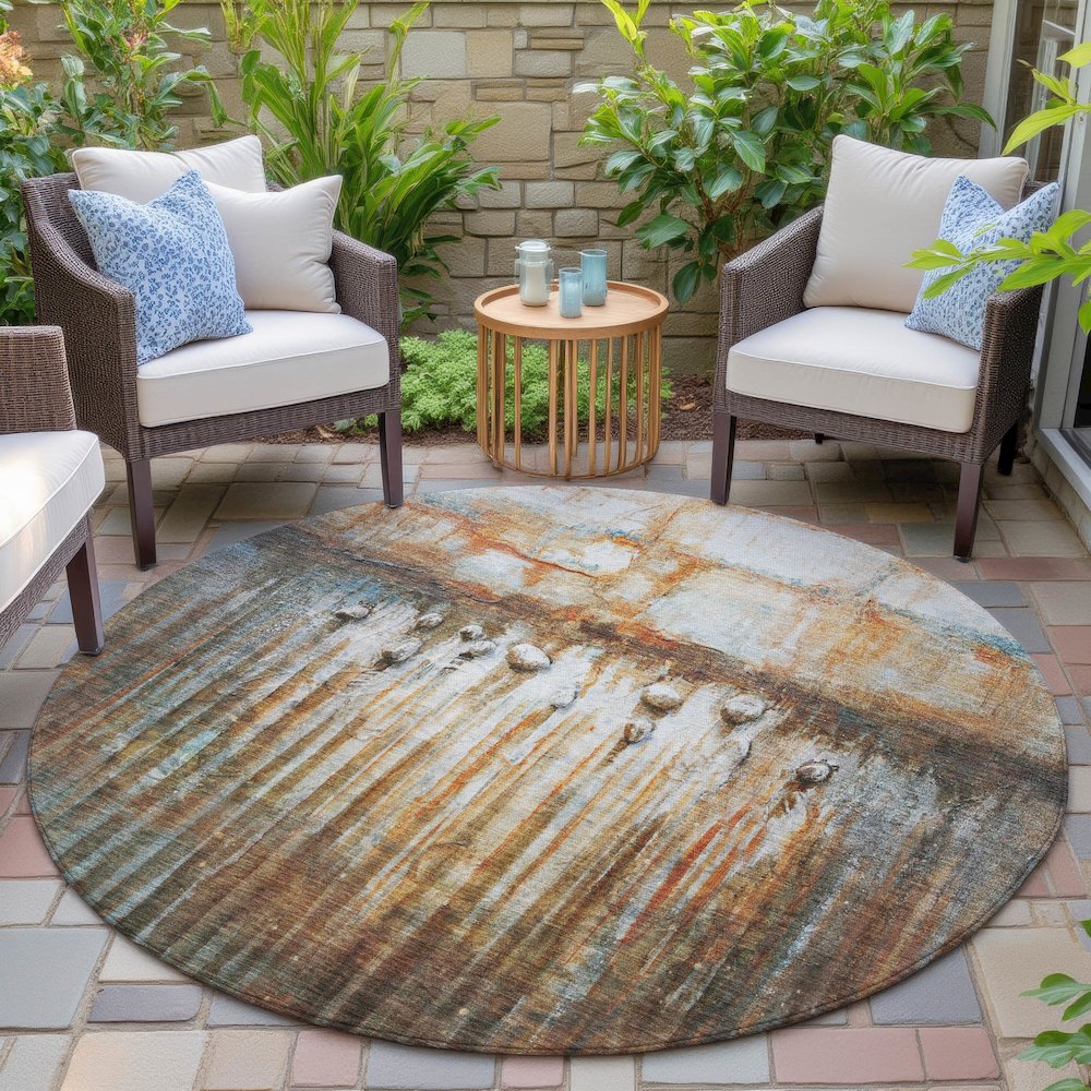 Machine Washable Indoor/Outdoor Chantille ACN2038 Paprika 8' x 8' Round Rug. Picture 6