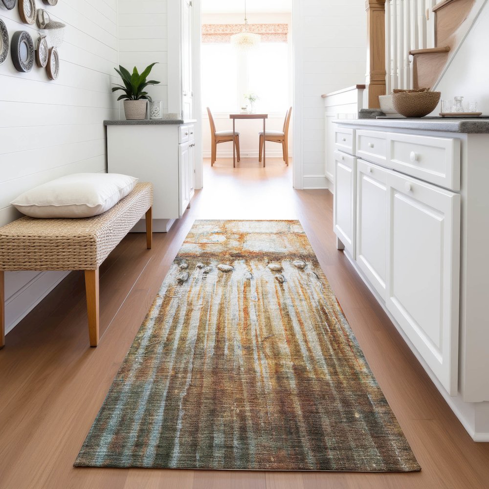 Machine Washable Indoor/Outdoor Chantille ACN2038 Paprika 2'3" x 7'6" Runner Rug. Picture 5