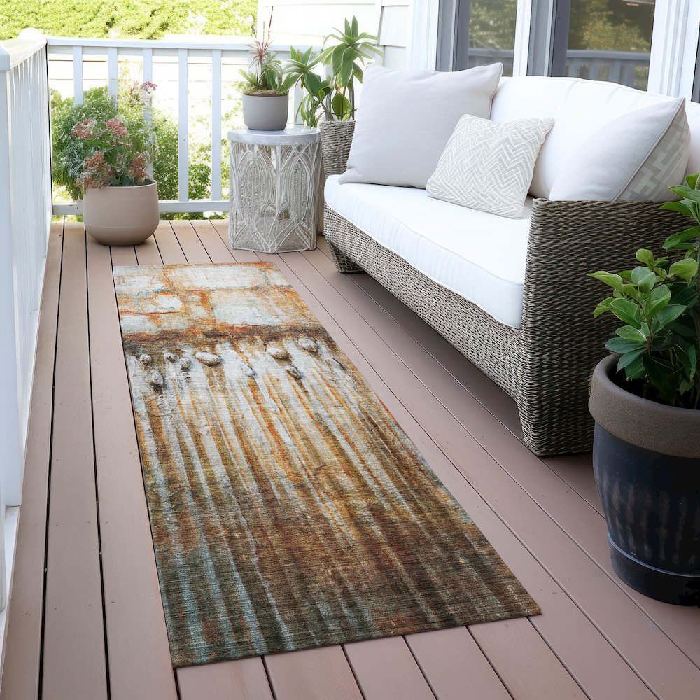 Machine Washable Indoor/Outdoor Chantille ACN2038 Paprika 2'3" x 7'6" Runner Rug. Picture 6