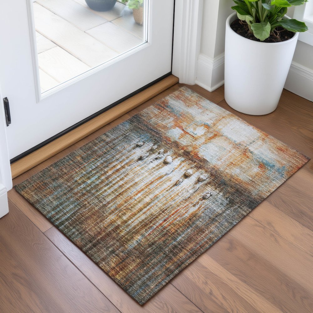 Machine Washable Indoor/Outdoor Chantille ACN2038 Paprika 1'8" x 2'6" Rug. Picture 5