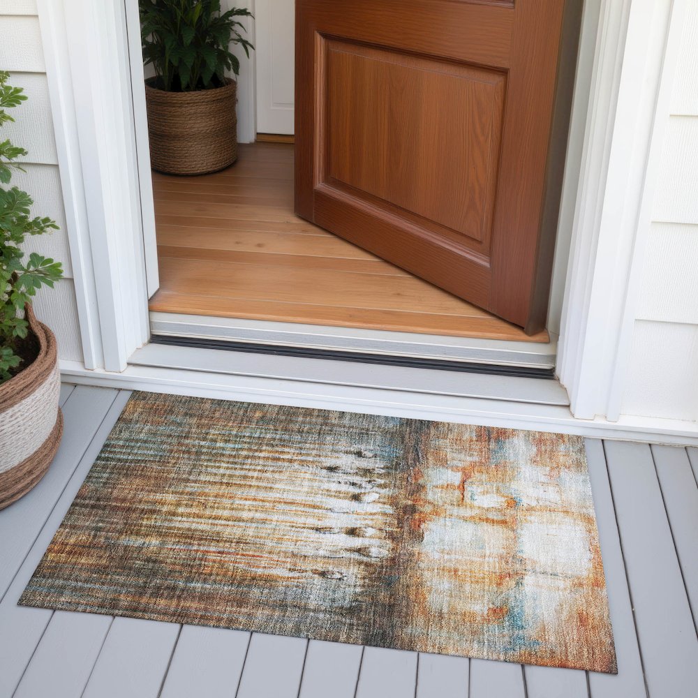 Machine Washable Indoor/Outdoor Chantille ACN2038 Paprika 1'8" x 2'6" Rug. Picture 6