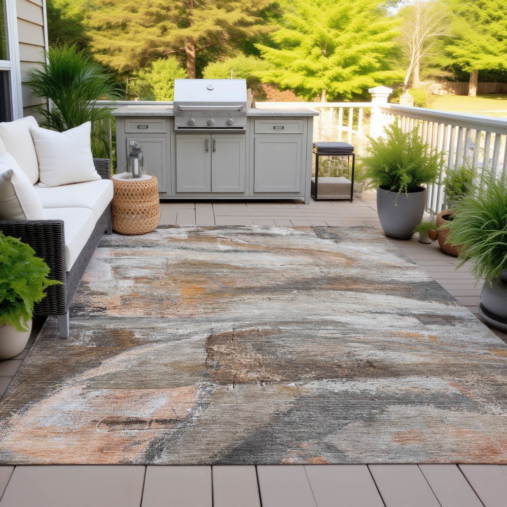 Machine Washable Indoor/Outdoor Chantille ACN2039 Brown 2'6" x 3'10" Rug. Picture 7