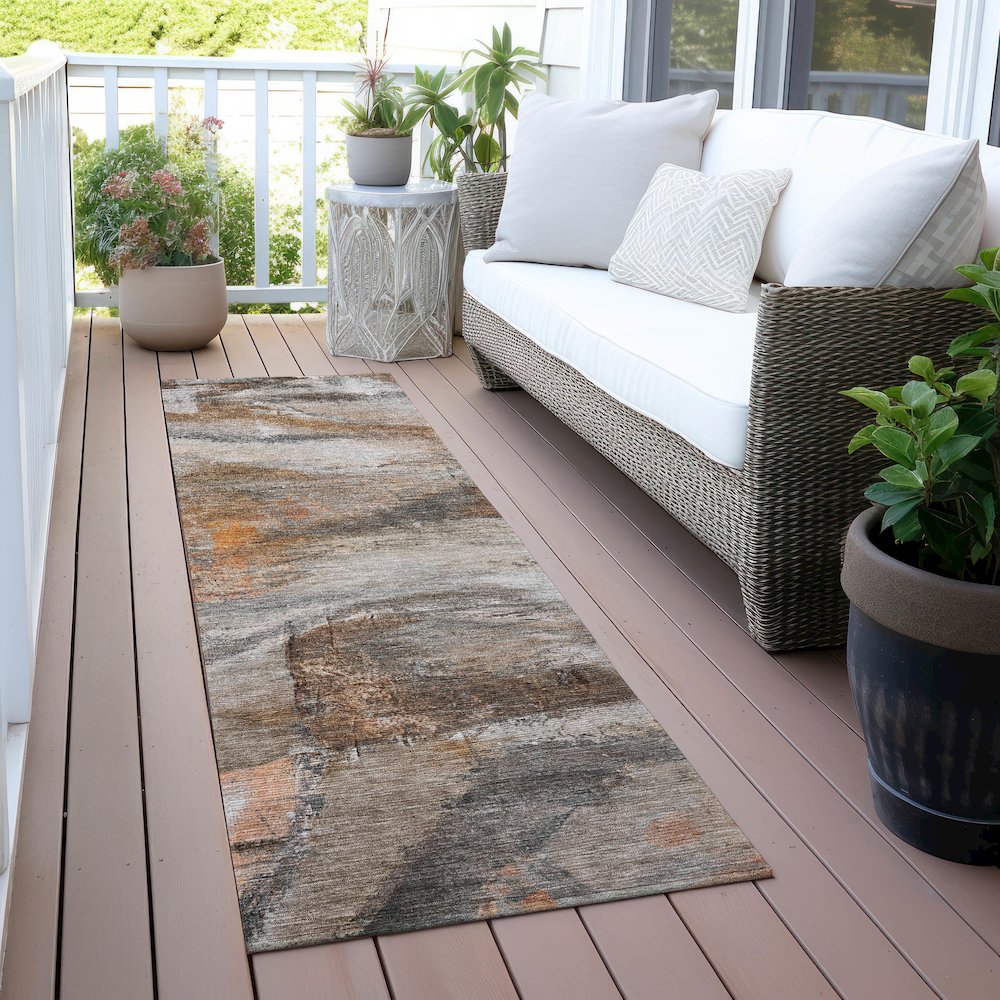 Machine Washable Indoor/Outdoor Chantille ACN2039 Brown 2'3" x 7'6" Runner Rug. Picture 6