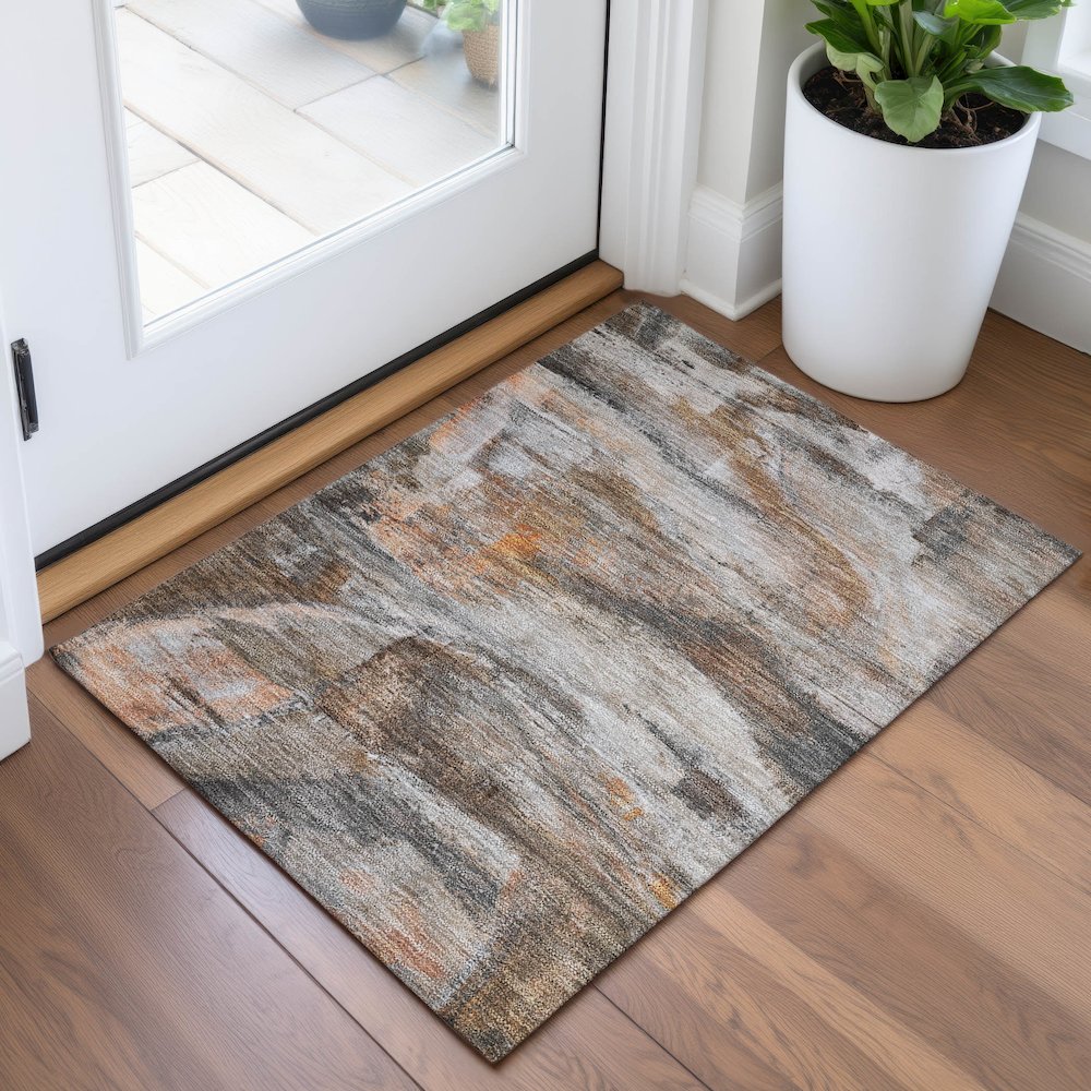 Machine Washable Indoor/Outdoor Chantille ACN2039 Brown 1'8" x 2'6" Rug. Picture 5