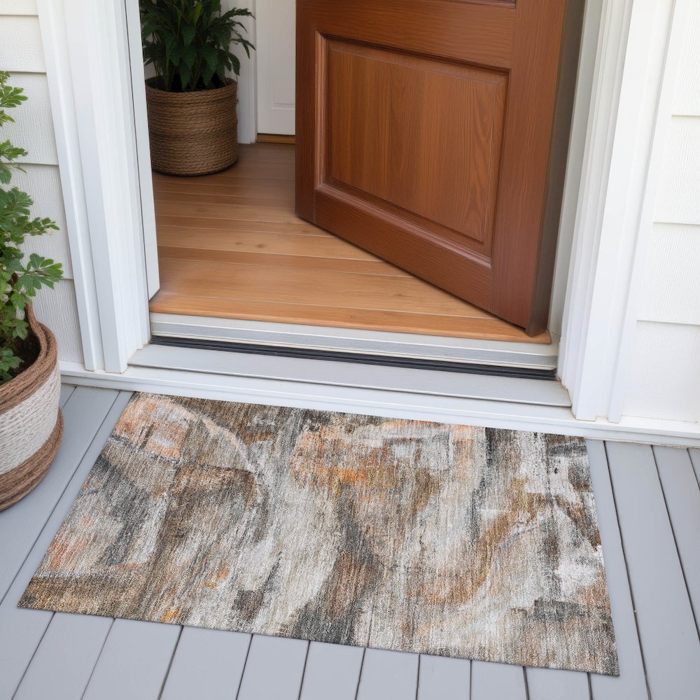 Machine Washable Indoor/Outdoor Chantille ACN2039 Brown 1'8" x 2'6" Rug. Picture 6