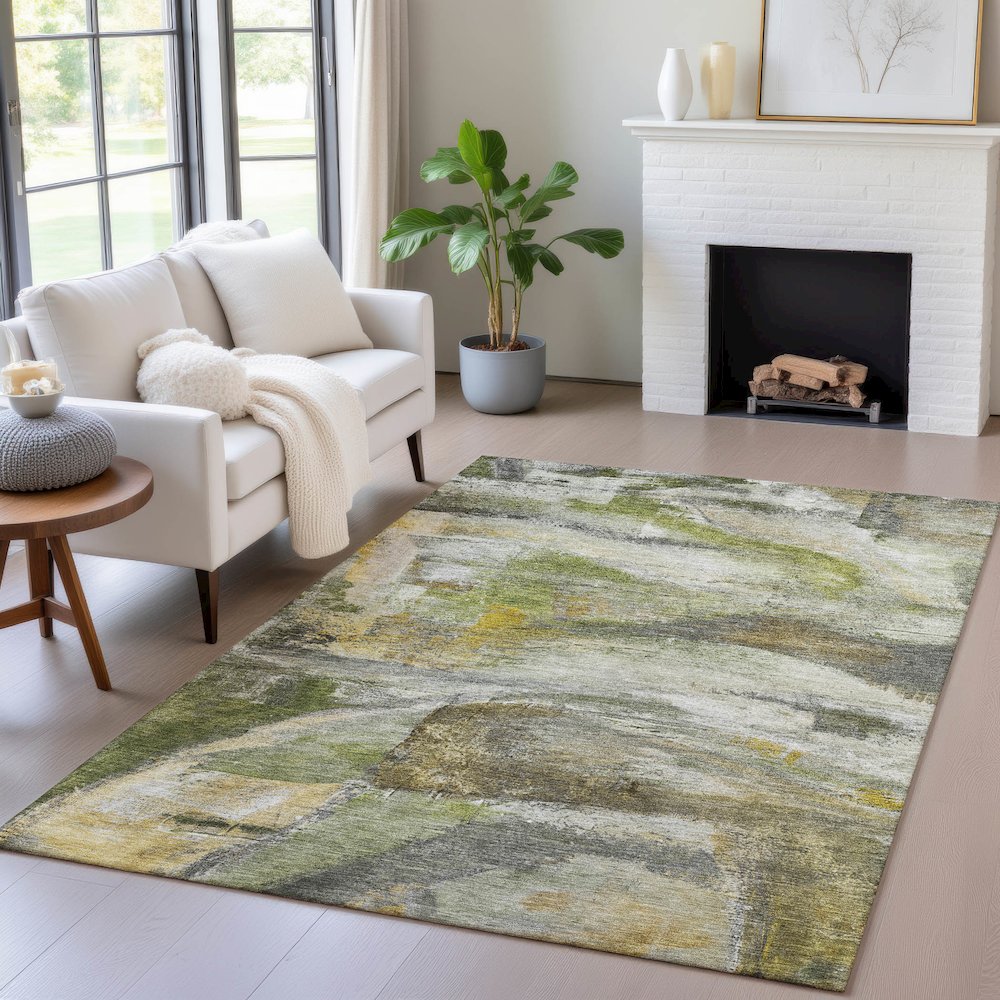Machine Washable Indoor/Outdoor Chantille ACN2039 Olive 2'6" x 3'10" Rug. Picture 5