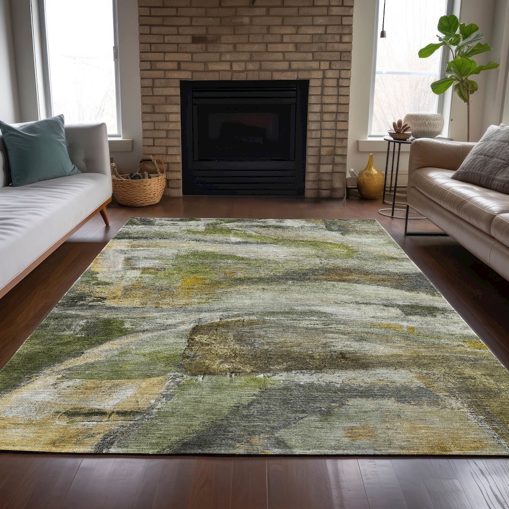Machine Washable Indoor/Outdoor Chantille ACN2039 Olive 2'6" x 3'10" Rug. Picture 6
