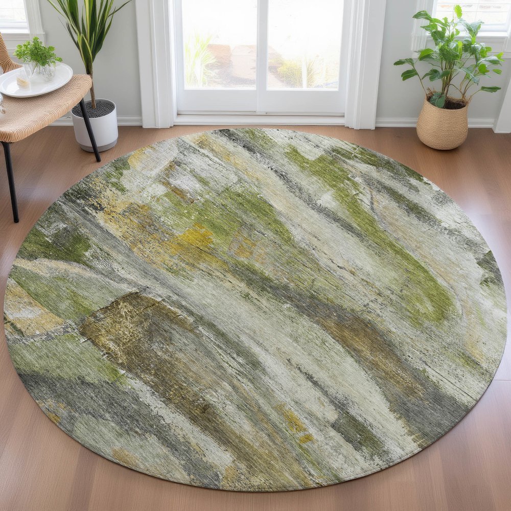 Machine Washable Indoor/Outdoor Chantille ACN2039 Olive 8' x 8' Round Rug. Picture 5
