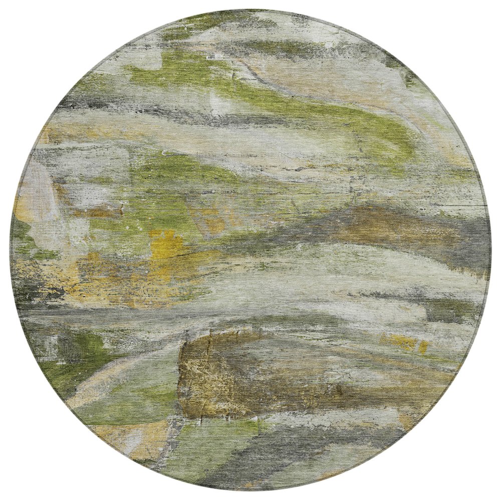 Machine Washable Indoor/Outdoor Chantille ACN2039 Olive 8' x 8' Round Rug. Picture 1