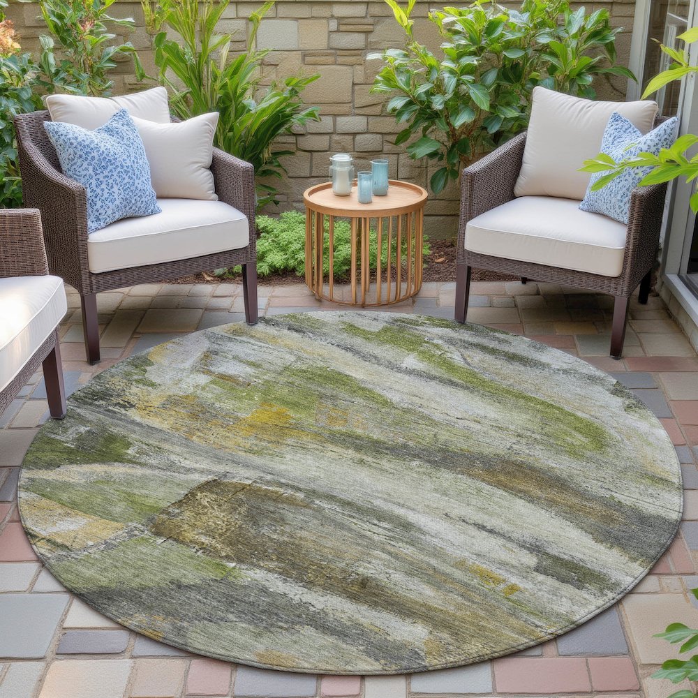 Machine Washable Indoor/Outdoor Chantille ACN2039 Olive 8' x 8' Round Rug. Picture 6
