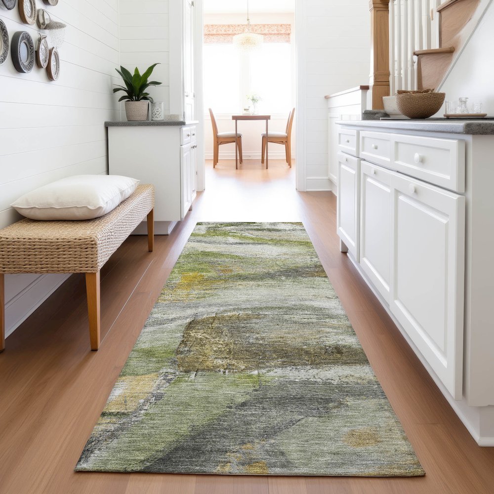 Machine Washable Indoor/Outdoor Chantille ACN2039 Olive 2'3" x 7'6" Runner Rug. Picture 5