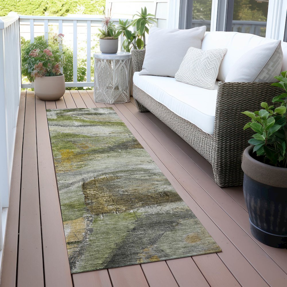 Machine Washable Indoor/Outdoor Chantille ACN2039 Olive 2'3" x 7'6" Runner Rug. Picture 6