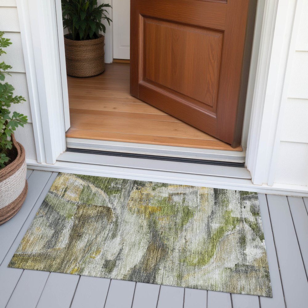 Machine Washable Indoor/Outdoor Chantille ACN2039 Olive 1'8" x 2'6" Rug. Picture 6