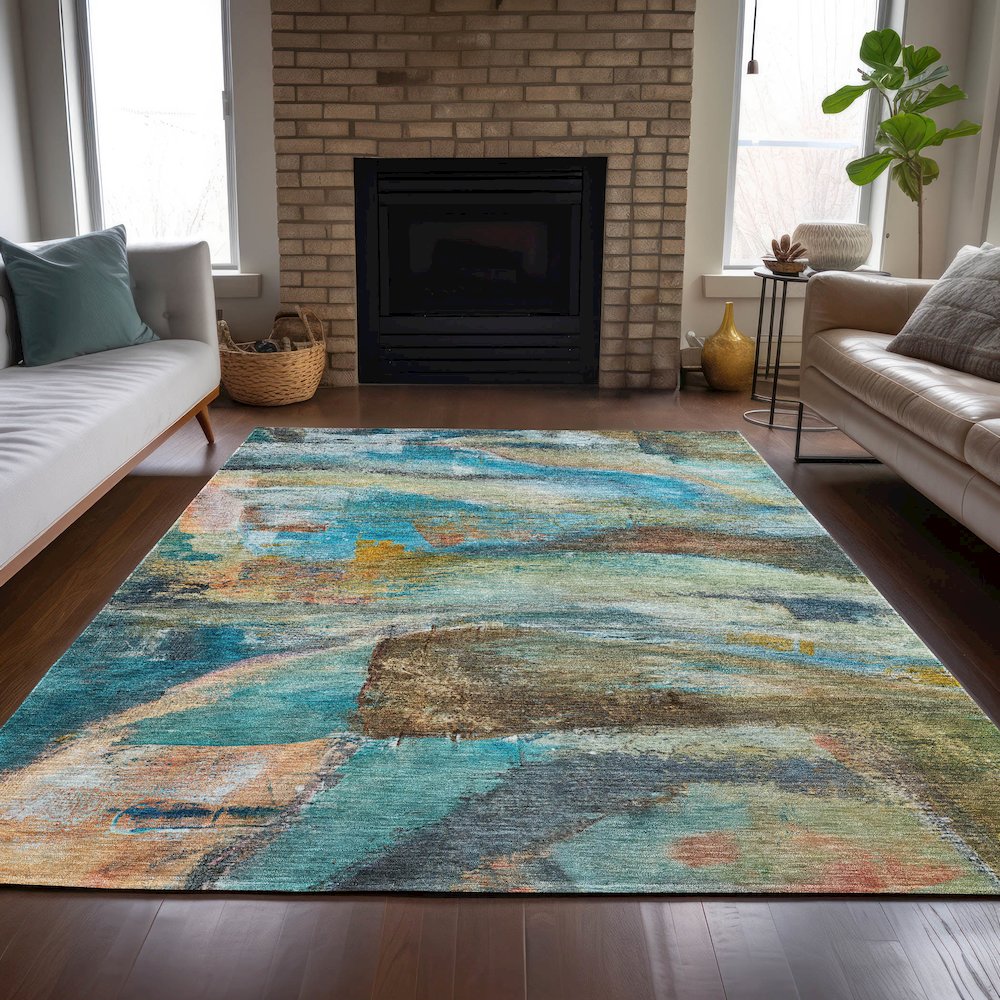 Machine Washable Indoor/Outdoor Chantille ACN2039 Teal 2'6" x 3'10" Rug. Picture 6