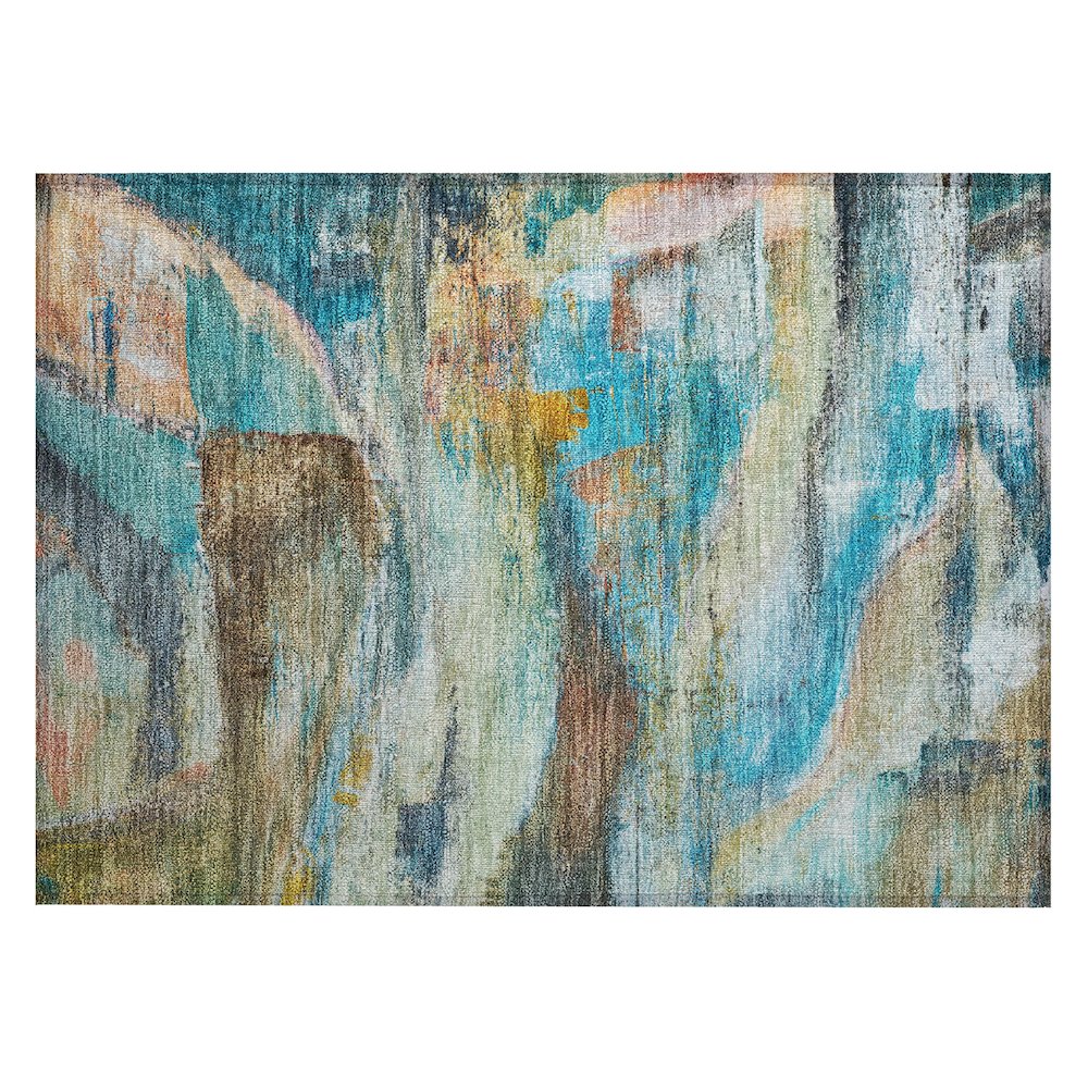 Machine Washable Indoor/Outdoor Chantille ACN2039 Teal 1'8" x 2'6" Rug. Picture 1