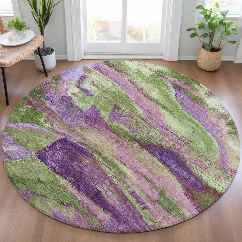 Machine Washable Indoor/Outdoor Chantille ACN2040 Purple 8' x 8' Round Rug. Picture 5