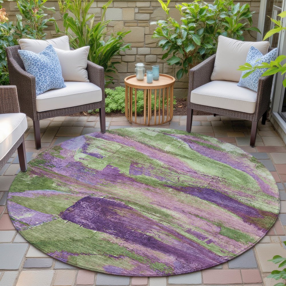 Machine Washable Indoor/Outdoor Chantille ACN2040 Purple 8' x 8' Round Rug. Picture 6