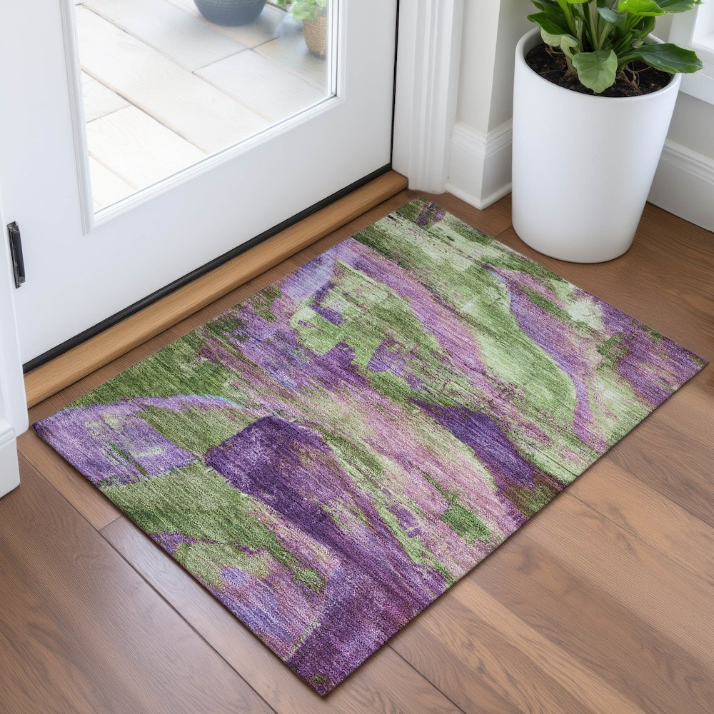 Machine Washable Indoor/Outdoor Chantille ACN2040 Purple 1'8" x 2'6" Rug. Picture 5